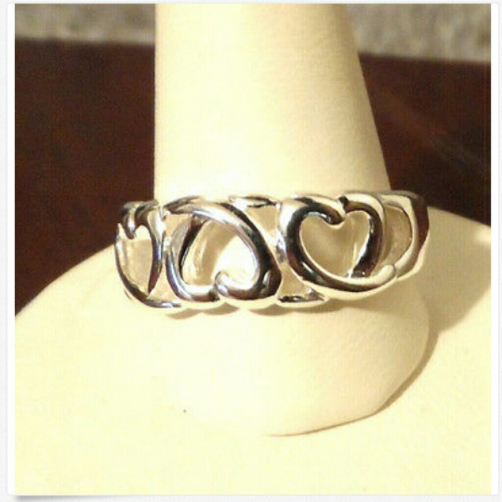 New HEARTS ENTWINED Wrap look Band Ring 8 Silver Boho Free love style Festival